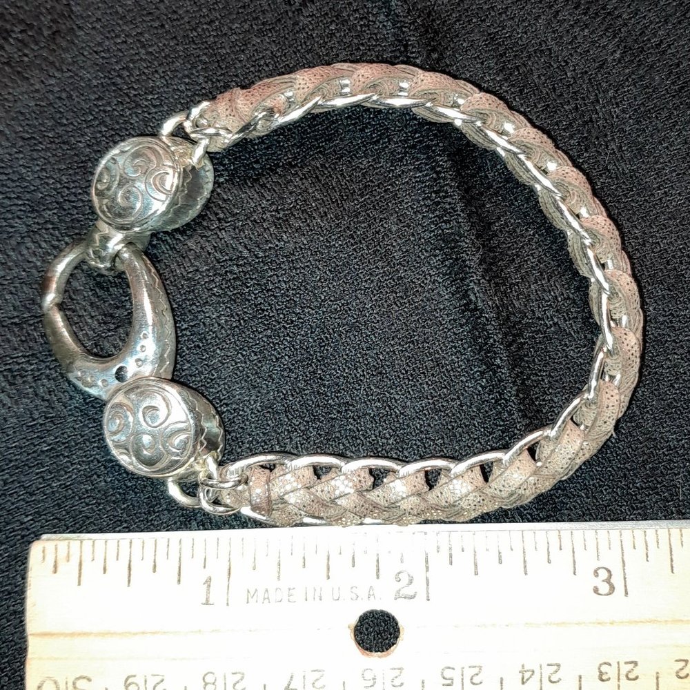 Brighton Silver Braided Metallic Leather Lobster Clasp Bella Bracelet